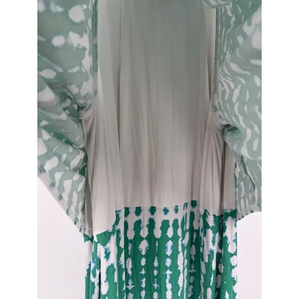 Chico’s Size XL Green White Abstract Tie Dye Halter Neck Layered Maxi Dress - Picture 6 of 9